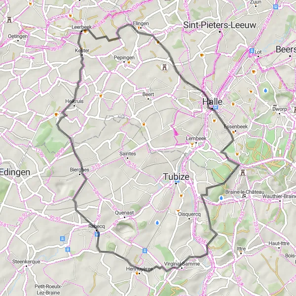 Map miniature of "Road Cycling from Gooik to Kester" cycling inspiration in Prov. Vlaams-Brabant, Belgium. Generated by Tarmacs.app cycling route planner