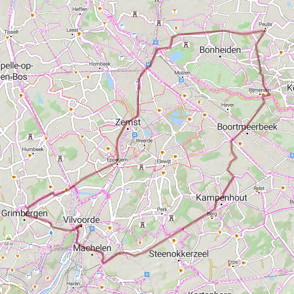 Karten-Miniaturansicht der Radinspiration "Verbrande Brug und zurück" in Prov. Vlaams-Brabant, Belgium. Erstellt vom Tarmacs.app-Routenplaner für Radtouren