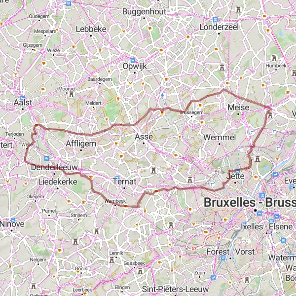 Map miniature of "The Berchem-Sainte-Agathe and Beyond Gravel Epic" cycling inspiration in Prov. Vlaams-Brabant, Belgium. Generated by Tarmacs.app cycling route planner