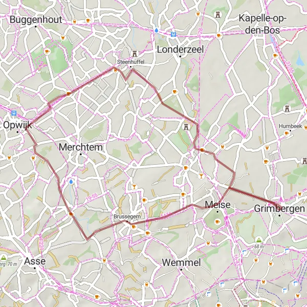 Miniatuurkaart van de fietsinspiratie "Avontuurlijke gravelroute naar Mollem en Imde" in Prov. Vlaams-Brabant, Belgium. Gemaakt door de Tarmacs.app fietsrouteplanner