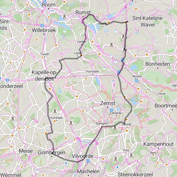 Karten-Miniaturansicht der Radinspiration "Grimbergen Loop" in Prov. Vlaams-Brabant, Belgium. Erstellt vom Tarmacs.app-Routenplaner für Radtouren