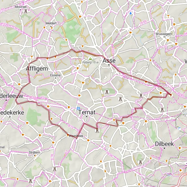 Map miniature of "Ternat Gravel Loop" cycling inspiration in Prov. Vlaams-Brabant, Belgium. Generated by Tarmacs.app cycling route planner