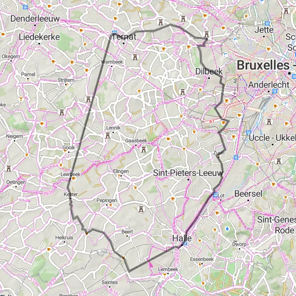 Map miniature of "Groot-Bijgaarden - Sint-Ulriks-Kapelle" cycling inspiration in Prov. Vlaams-Brabant, Belgium. Generated by Tarmacs.app cycling route planner