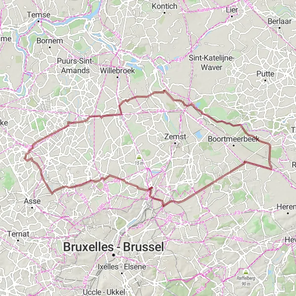 Map miniature of "Scenic Gravel Adventure" cycling inspiration in Prov. Vlaams-Brabant, Belgium. Generated by Tarmacs.app cycling route planner