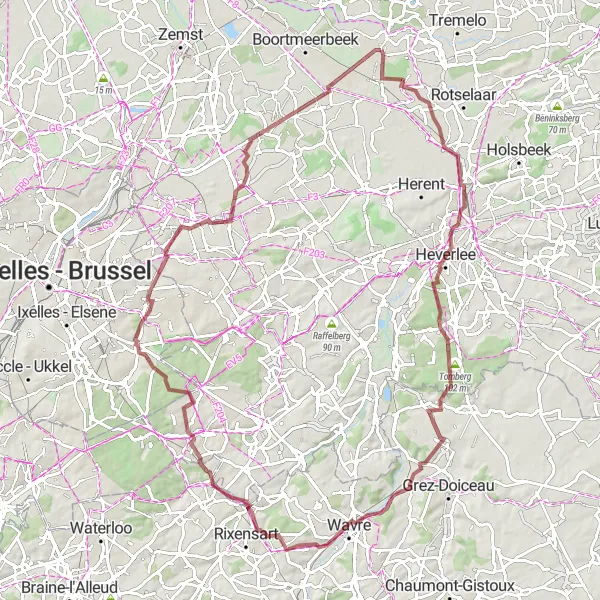 Map miniature of "Exploring Haacht's Gravel Paths" cycling inspiration in Prov. Vlaams-Brabant, Belgium. Generated by Tarmacs.app cycling route planner