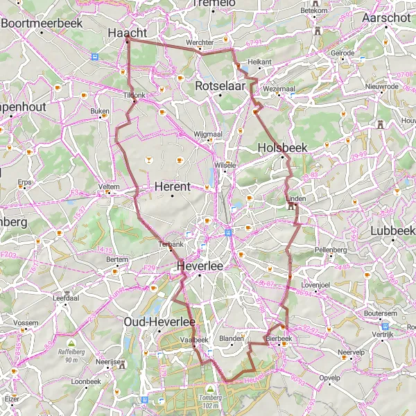 Miniature de la carte de l'inspiration cycliste "Les Routes de Holsbeek" dans la Prov. Vlaams-Brabant, Belgium. Générée par le planificateur d'itinéraire cycliste Tarmacs.app