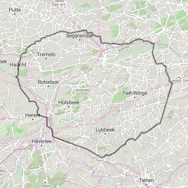 Map miniature of "Haacht and Surrounding Villages" cycling inspiration in Prov. Vlaams-Brabant, Belgium. Generated by Tarmacs.app cycling route planner