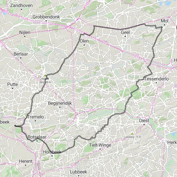 Map miniature of "Haacht Road Cycling Exploration" cycling inspiration in Prov. Vlaams-Brabant, Belgium. Generated by Tarmacs.app cycling route planner