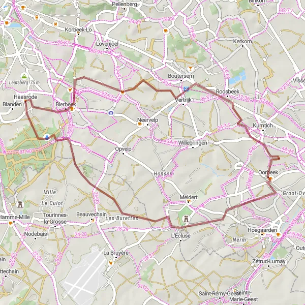 Karten-Miniaturansicht der Radinspiration "Bierbeek - A-Panorama Tour" in Prov. Vlaams-Brabant, Belgium. Erstellt vom Tarmacs.app-Routenplaner für Radtouren