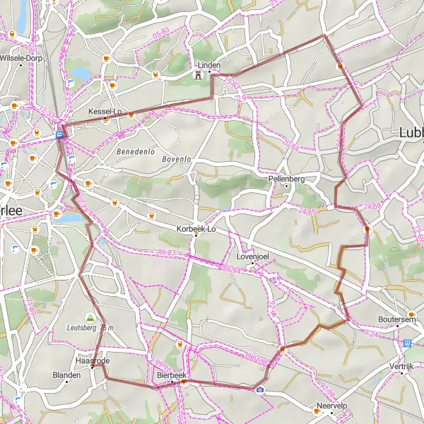 Map miniature of "Gravel Delight" cycling inspiration in Prov. Vlaams-Brabant, Belgium. Generated by Tarmacs.app cycling route planner