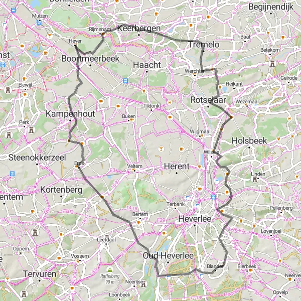 Miniature de la carte de l'inspiration cycliste "Haasrode Road Expedition" dans la Prov. Vlaams-Brabant, Belgium. Générée par le planificateur d'itinéraire cycliste Tarmacs.app