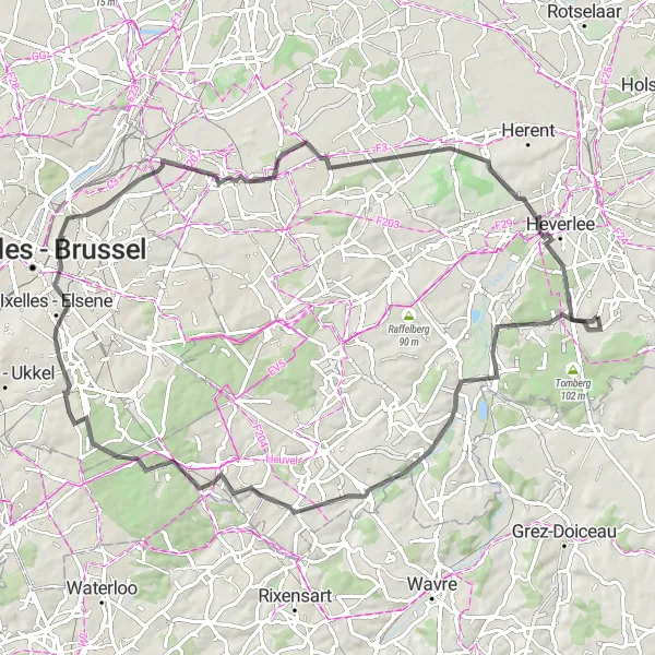 Karten-Miniaturansicht der Radinspiration "Kurze Tour durch Vlaams-Brabant" in Prov. Vlaams-Brabant, Belgium. Erstellt vom Tarmacs.app-Routenplaner für Radtouren