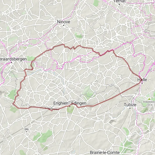 Karten-Miniaturansicht der Radinspiration "Entdeckungsreiche Gravelroute um Halle" in Prov. Vlaams-Brabant, Belgium. Erstellt vom Tarmacs.app-Routenplaner für Radtouren