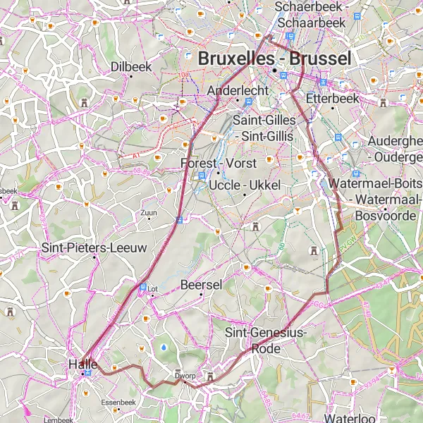 Miniatuurkaart van de fietsinspiratie "Avontuurlijke graveltocht door de natuur" in Prov. Vlaams-Brabant, Belgium. Gemaakt door de Tarmacs.app fietsrouteplanner