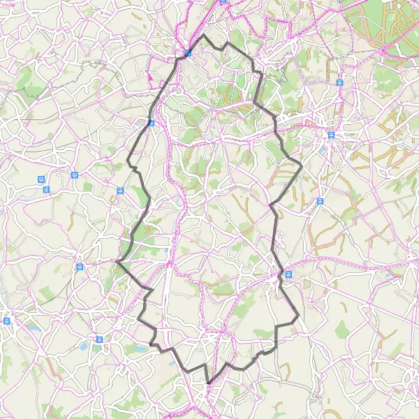 Map miniature of "Road to Halle" cycling inspiration in Prov. Vlaams-Brabant, Belgium. Generated by Tarmacs.app cycling route planner