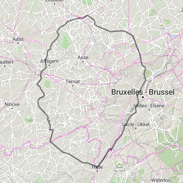 Miniatuurkaart van de fietsinspiratie "De Halle-Hekelgem Retour Route" in Prov. Vlaams-Brabant, Belgium. Gemaakt door de Tarmacs.app fietsrouteplanner