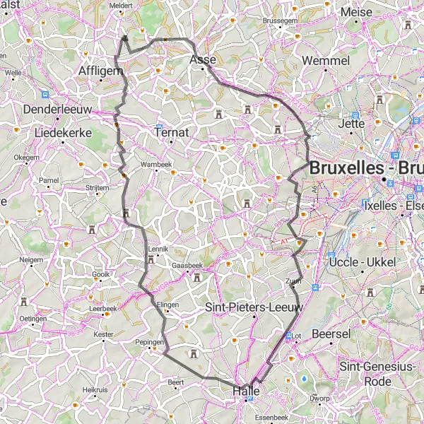 Miniatuurkaart van de fietsinspiratie "Ontdek de Groene Vallei Route" in Prov. Vlaams-Brabant, Belgium. Gemaakt door de Tarmacs.app fietsrouteplanner