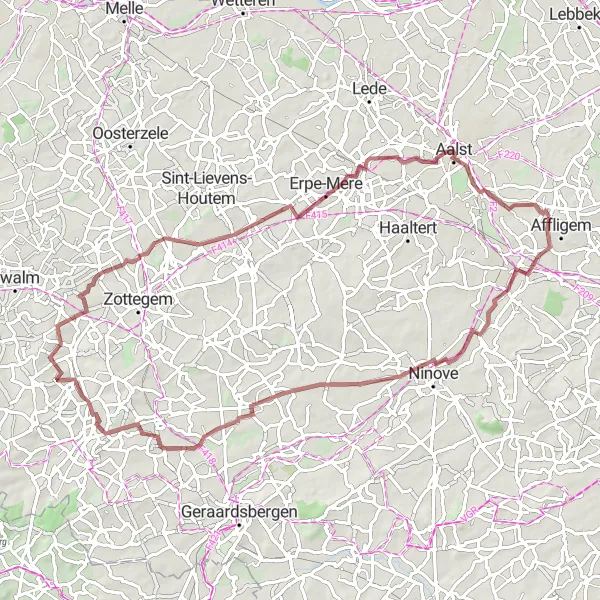 Karten-Miniaturansicht der Radinspiration "Herausfordernde Radtour durch die ländliche Umgebung von Hekelgem" in Prov. Vlaams-Brabant, Belgium. Erstellt vom Tarmacs.app-Routenplaner für Radtouren