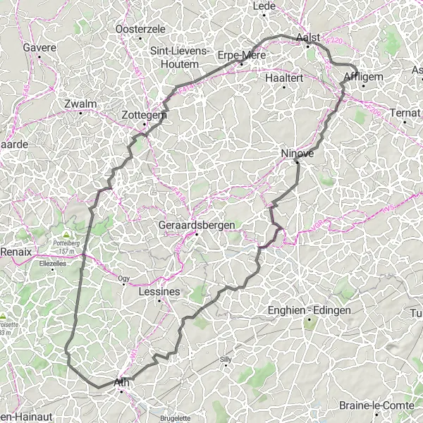 Map miniature of "Road Route: Denderleeuw to Kasteel Terlinden" cycling inspiration in Prov. Vlaams-Brabant, Belgium. Generated by Tarmacs.app cycling route planner