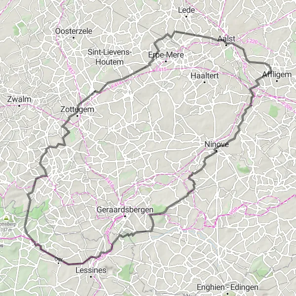 Map miniature of "Flemish Hills" cycling inspiration in Prov. Vlaams-Brabant, Belgium. Generated by Tarmacs.app cycling route planner