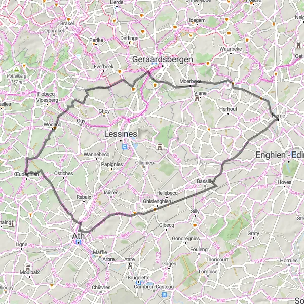 Miniature de la carte de l'inspiration cycliste "Les collines du Brabant flamand" dans la Prov. Vlaams-Brabant, Belgium. Générée par le planificateur d'itinéraire cycliste Tarmacs.app