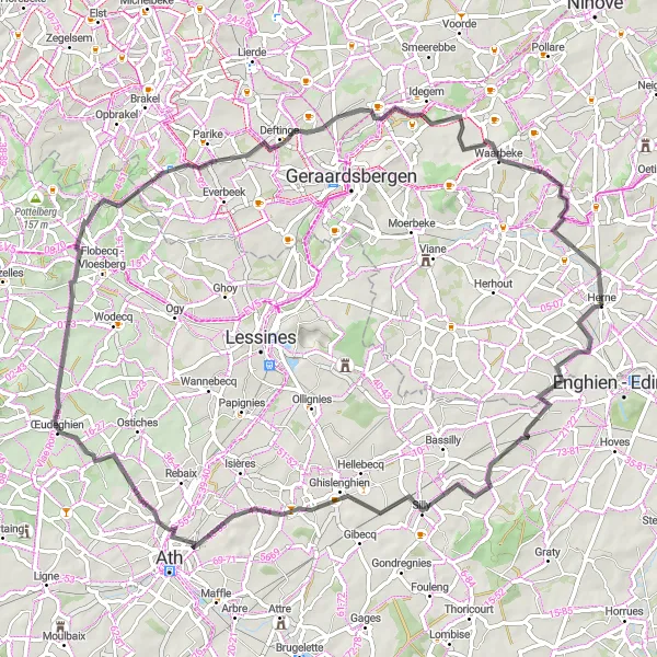 Map miniature of "A Taste of Pajottenland" cycling inspiration in Prov. Vlaams-Brabant, Belgium. Generated by Tarmacs.app cycling route planner