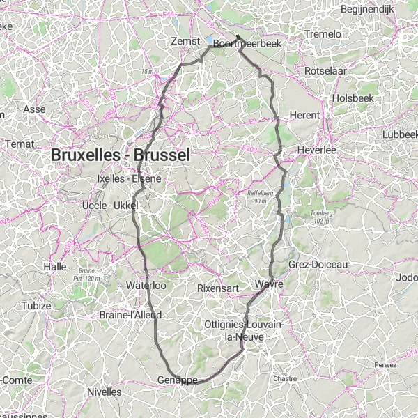 Karten-Miniaturansicht der Radinspiration "Epische Straßenfahrt durch das Herz Belgiens" in Prov. Vlaams-Brabant, Belgium. Erstellt vom Tarmacs.app-Routenplaner für Radtouren