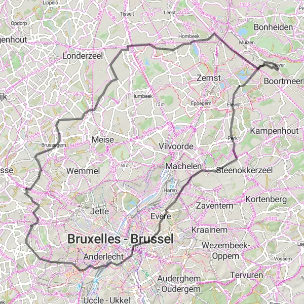 Map miniature of "Hever and Beyond" cycling inspiration in Prov. Vlaams-Brabant, Belgium. Generated by Tarmacs.app cycling route planner