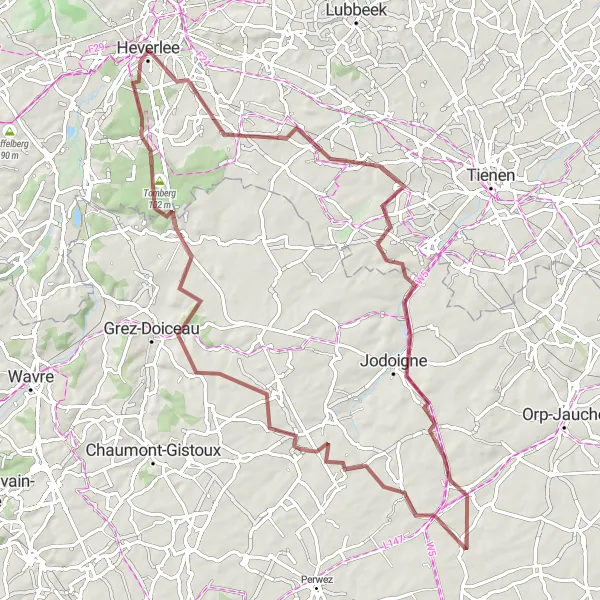 Miniatuurkaart van de fietsinspiratie "Gravel Avontuur in Vlaams-Brabant" in Prov. Vlaams-Brabant, Belgium. Gemaakt door de Tarmacs.app fietsrouteplanner