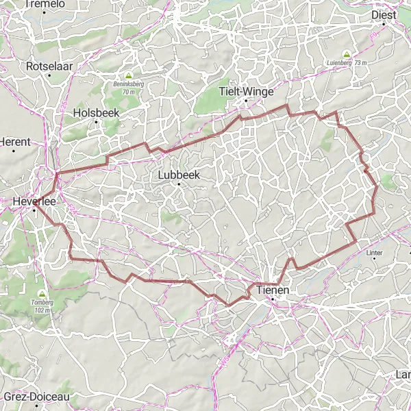Miniature de la carte de l'inspiration cycliste "Exploration des Villages et Points de Vue" dans la Prov. Vlaams-Brabant, Belgium. Générée par le planificateur d'itinéraire cycliste Tarmacs.app