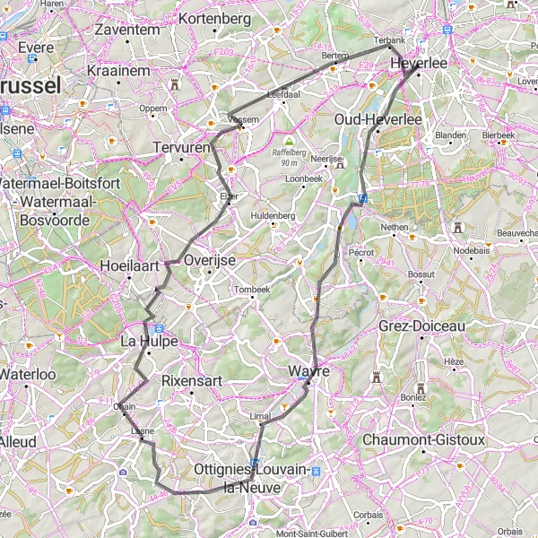 Map miniature of "Panoramic Road Ride" cycling inspiration in Prov. Vlaams-Brabant, Belgium. Generated by Tarmacs.app cycling route planner