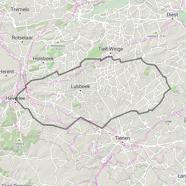 Map miniature of "Heverlee to Leutsberg" cycling inspiration in Prov. Vlaams-Brabant, Belgium. Generated by Tarmacs.app cycling route planner