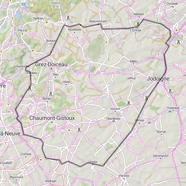 Karten-Miniaturansicht der Radinspiration "Kurze Radtour von Hoegaarden nach Beauvechain" in Prov. Vlaams-Brabant, Belgium. Erstellt vom Tarmacs.app-Routenplaner für Radtouren