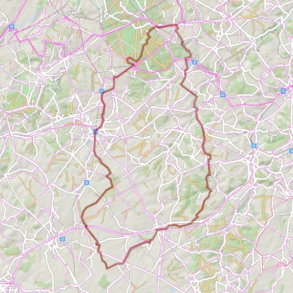 Miniature de la carte de l'inspiration cycliste "Aventure gravel entre Hoeilaart et Waterloo" dans la Prov. Vlaams-Brabant, Belgium. Générée par le planificateur d'itinéraire cycliste Tarmacs.app