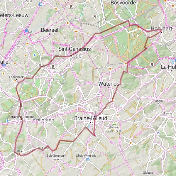 Karten-Miniaturansicht der Radinspiration "Graveltour durch Vlaams-Brabant" in Prov. Vlaams-Brabant, Belgium. Erstellt vom Tarmacs.app-Routenplaner für Radtouren