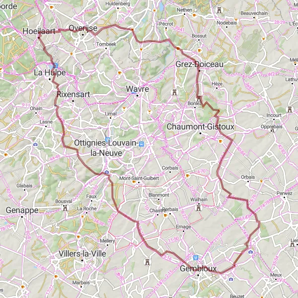 Karten-Miniaturansicht der Radinspiration "Abenteuerliche Tour durch Archennes und Gembloux" in Prov. Vlaams-Brabant, Belgium. Erstellt vom Tarmacs.app-Routenplaner für Radtouren