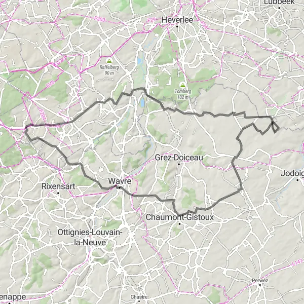 Karten-Miniaturansicht der Radinspiration "Hoeilaart - L'Écluse Route" in Prov. Vlaams-Brabant, Belgium. Erstellt vom Tarmacs.app-Routenplaner für Radtouren