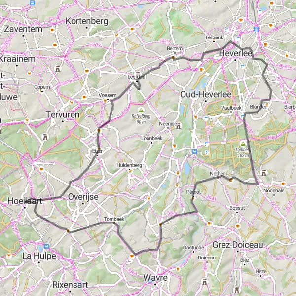 Karten-Miniaturansicht der Radinspiration "Höhenradtour in Vlaams-Brabant" in Prov. Vlaams-Brabant, Belgium. Erstellt vom Tarmacs.app-Routenplaner für Radtouren