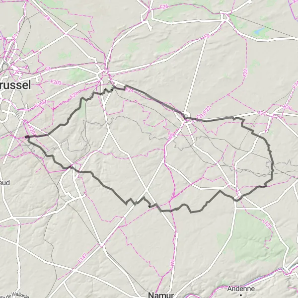 Miniatuurkaart van de fietsinspiratie "Hoeilaart - Chaumont-Gistoux Ronde" in Prov. Vlaams-Brabant, Belgium. Gemaakt door de Tarmacs.app fietsrouteplanner