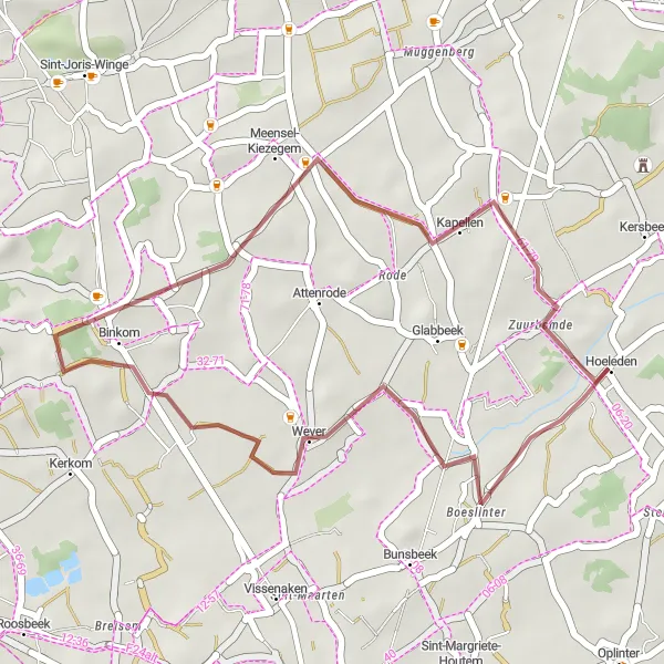 Miniatuurkaart van de fietsinspiratie "Korte gravelverkenning van Vlaams-Brabant" in Prov. Vlaams-Brabant, Belgium. Gemaakt door de Tarmacs.app fietsrouteplanner