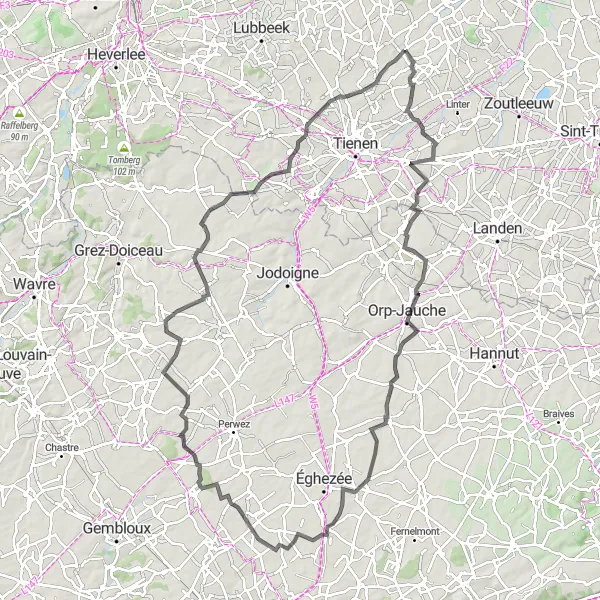 Karten-Miniaturansicht der Radinspiration "Rundfahrt durch Vlaams-Brabant" in Prov. Vlaams-Brabant, Belgium. Erstellt vom Tarmacs.app-Routenplaner für Radtouren