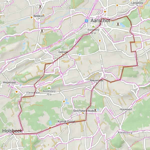 Miniature de la carte de l'inspiration cycliste "Le Circuit Gravel de Beninksberg" dans la Prov. Vlaams-Brabant, Belgium. Générée par le planificateur d'itinéraire cycliste Tarmacs.app
