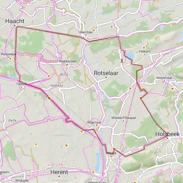 Karten-Miniaturansicht der Radinspiration "Gravel-Rundfahrt ab Holsbeek" in Prov. Vlaams-Brabant, Belgium. Erstellt vom Tarmacs.app-Routenplaner für Radtouren