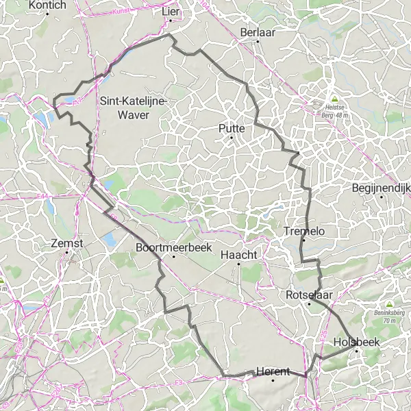 Map miniature of "Holsbeek: The Ultimate Cycling Adventure" cycling inspiration in Prov. Vlaams-Brabant, Belgium. Generated by Tarmacs.app cycling route planner