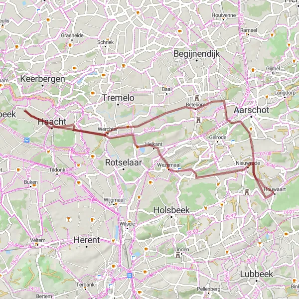 Miniatuurkaart van de fietsinspiratie "De Betoverende Beninksberg Route" in Prov. Vlaams-Brabant, Belgium. Gemaakt door de Tarmacs.app fietsrouteplanner