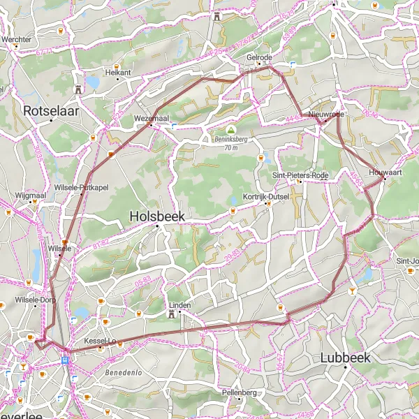 Miniatuurkaart van de fietsinspiratie "Gravelroute Kessel-Lo en Nieuwrode" in Prov. Vlaams-Brabant, Belgium. Gemaakt door de Tarmacs.app fietsrouteplanner