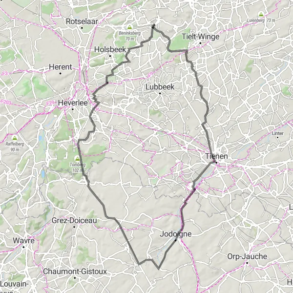 Karten-Miniaturansicht der Radinspiration "Houwaart - Nieuwrode Radtour" in Prov. Vlaams-Brabant, Belgium. Erstellt vom Tarmacs.app-Routenplaner für Radtouren