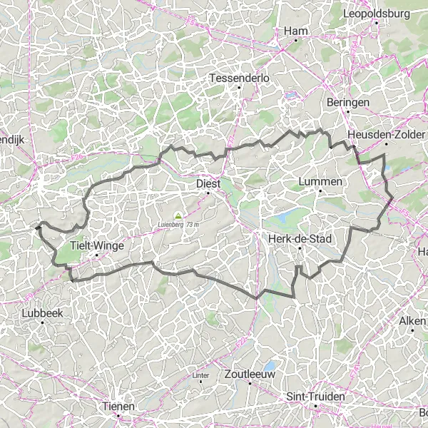 Miniatuurkaart van de fietsinspiratie "Fietsen door Vlaams-Brabant" in Prov. Vlaams-Brabant, Belgium. Gemaakt door de Tarmacs.app fietsrouteplanner