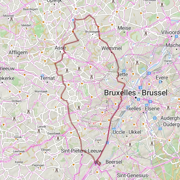 Karten-Miniaturansicht der Radinspiration "Durchquerung von Sint-Pieters-Leeuw nach Lot" in Prov. Vlaams-Brabant, Belgium. Erstellt vom Tarmacs.app-Routenplaner für Radtouren