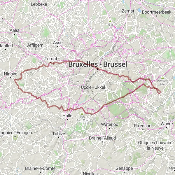 Karten-Miniaturansicht der Radinspiration "Gravelroute von Huldenberg nach Jezus-Eik und Duisburg" in Prov. Vlaams-Brabant, Belgium. Erstellt vom Tarmacs.app-Routenplaner für Radtouren